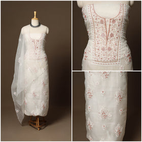 White - 2pc organza silk unstitched hand beads work heavy