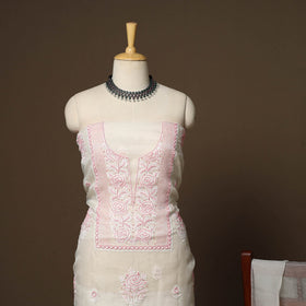 White - 2pc organza silk unstitched hand beads work heavy