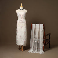 White - 2pc organza silk unstitched hand beads work heavy