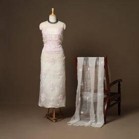 White - 2pc organza silk unstitched hand beads work heavy