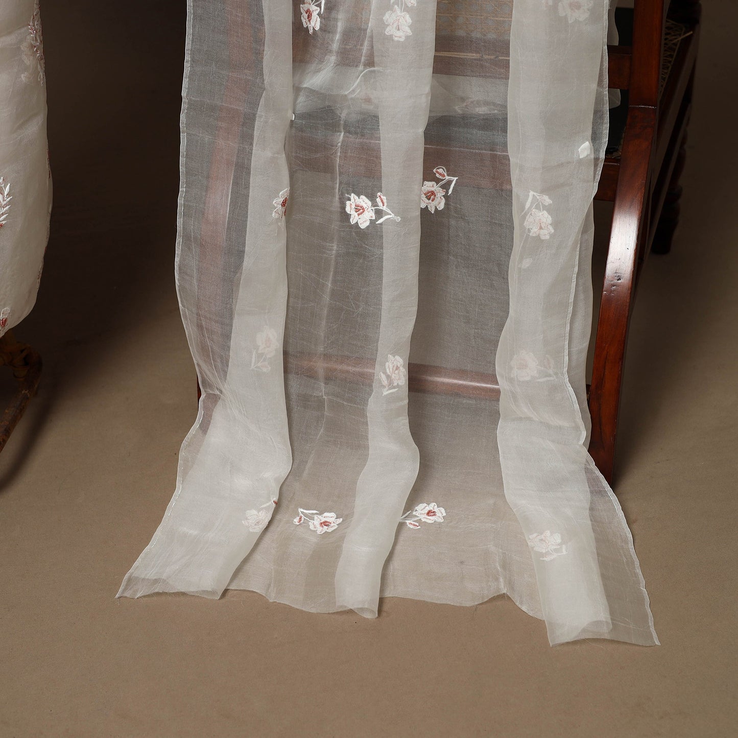 White - 2pc organza silk unstitched hand beads work heavy