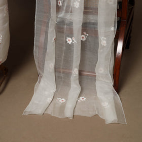 White - 2pc organza silk unstitched hand beads work heavy