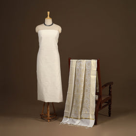 White - 2pc slub silk unstitched plain dress material