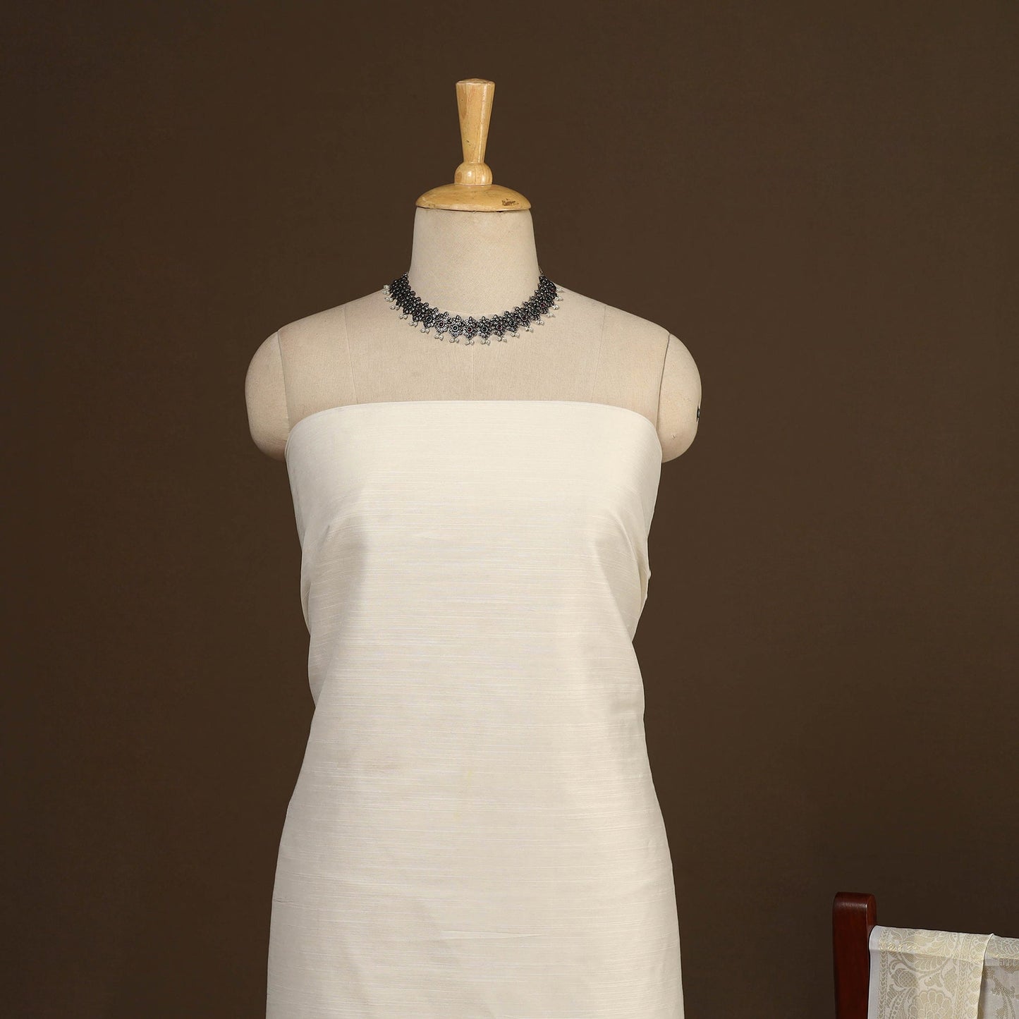 White - 2pc slub silk unstitched plain dress material