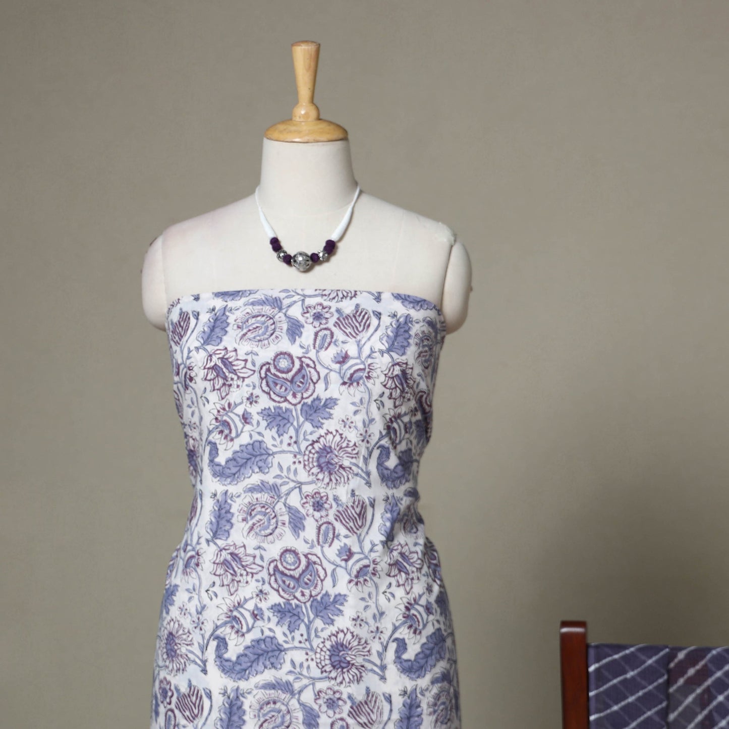 White - 2pc unstitched sanganeri dress material