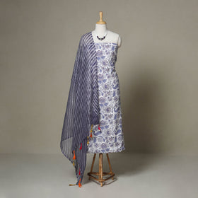 White - 2pc unstitched sanganeri dress material