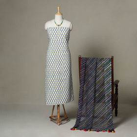 White - 2pc unstitched sanganeri dress material