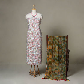 White - 2pc unstitched sanganeri dress material