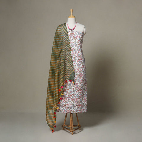 White - 2pc unstitched sanganeri dress material