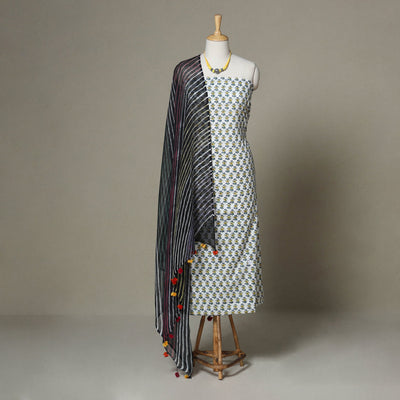 White - 2pc unstitched sanganeri dress material