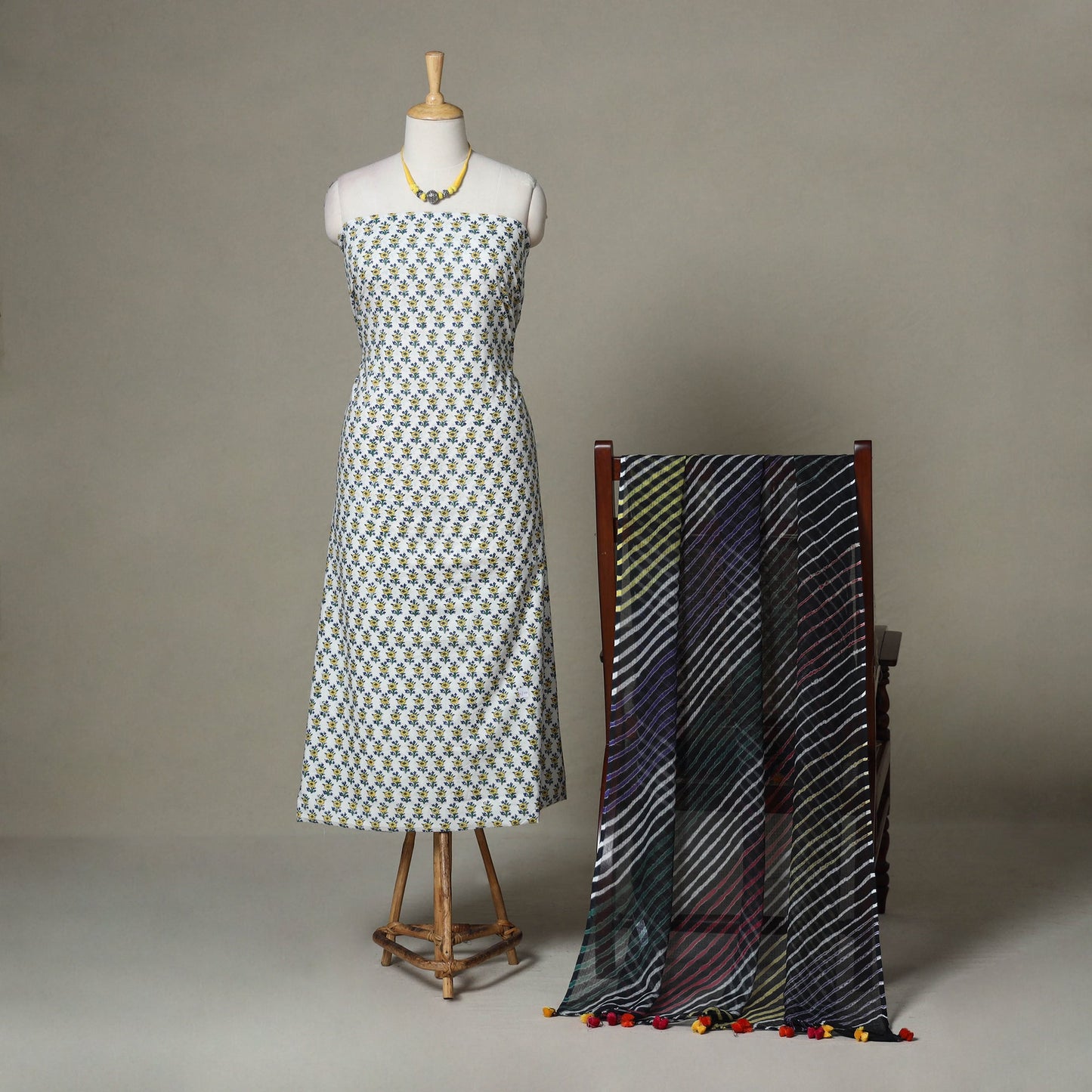 White - 2pc unstitched sanganeri dress material