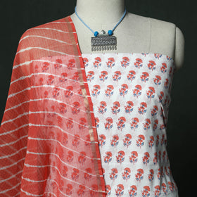 White - 2pc unstitched sanganeri print dress material
