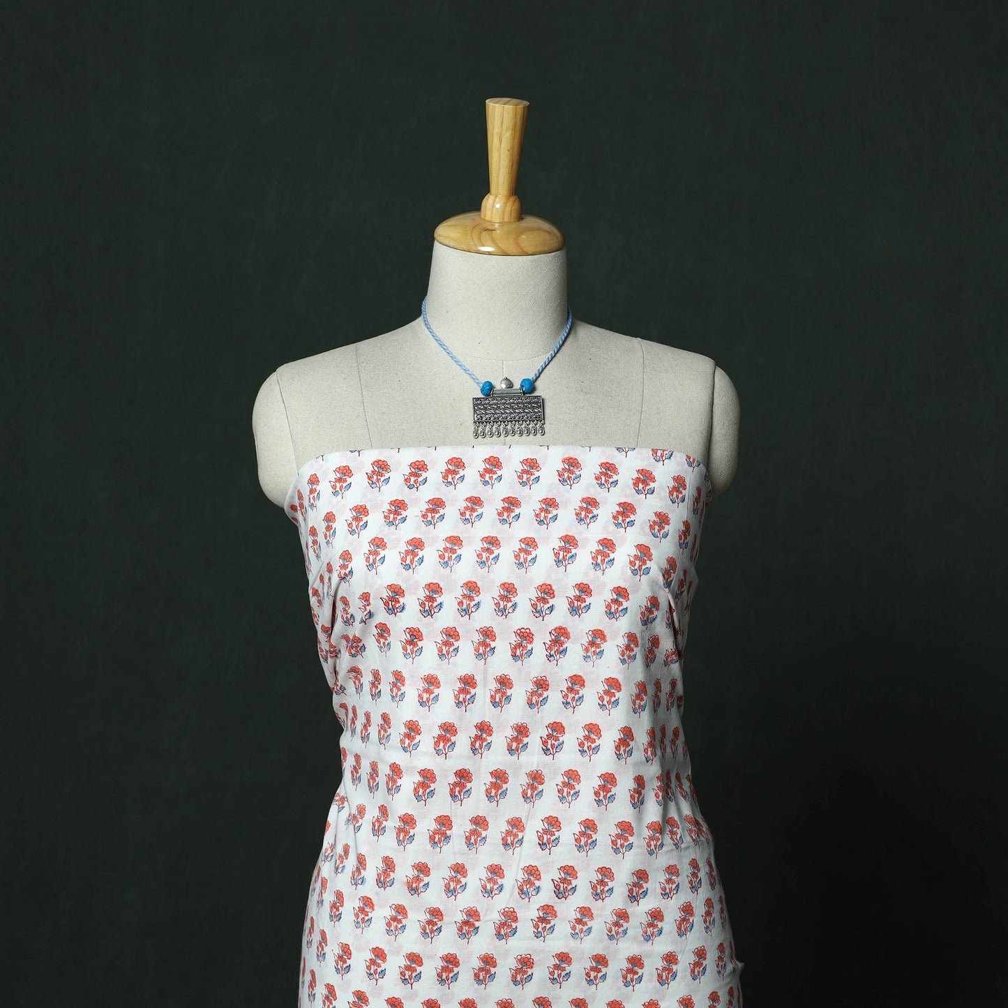 White - 2pc unstitched sanganeri print dress material