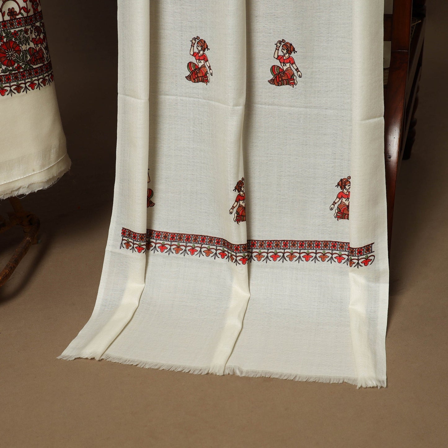 White - 3pc chain stitch aari hand embroidered merino wool