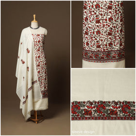 White - 3pc chain stitch aari hand embroidered merino wool