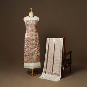 White - 3pc chain stitch hand embroidered merino wool