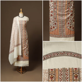 White - 3pc chain stitch hand embroidered merino wool