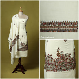 White - 3pc chain stitch embroidered merino wool unstitched