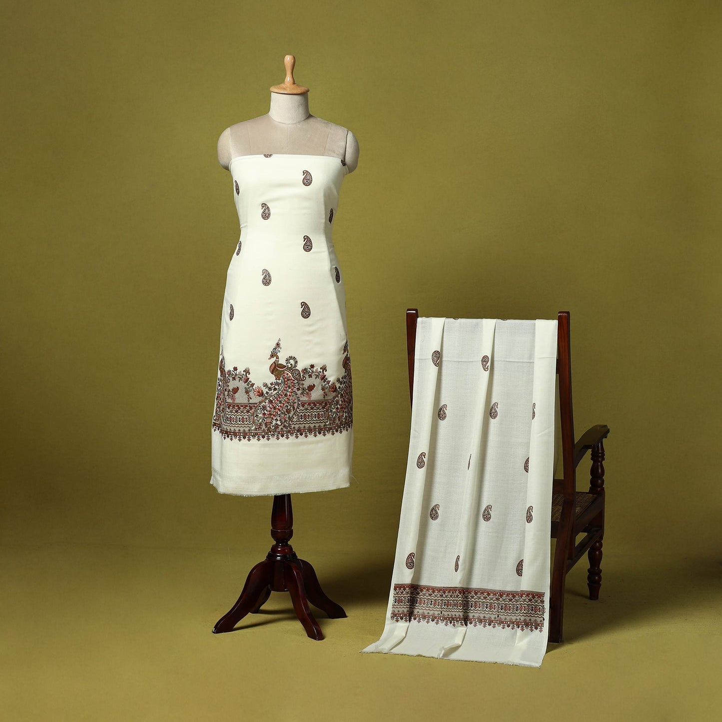 3pc chain stitch embroidered merino wool unstitched dress