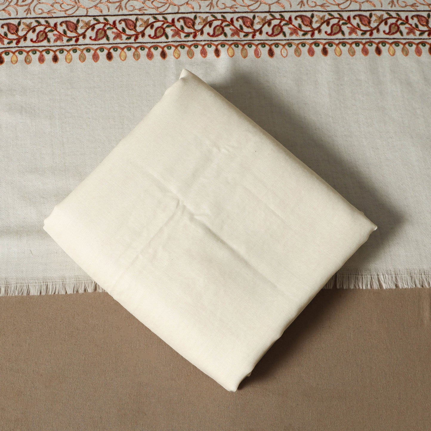 White - 3pc chain stitch hand embroidered merino wool