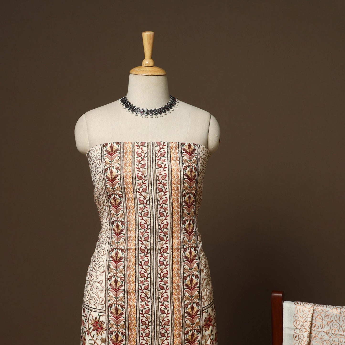 White - 3pc chain stitch hand embroidered merino wool