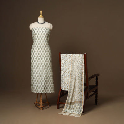 3pc chanderi silk unstitched hand sanganeri dress material