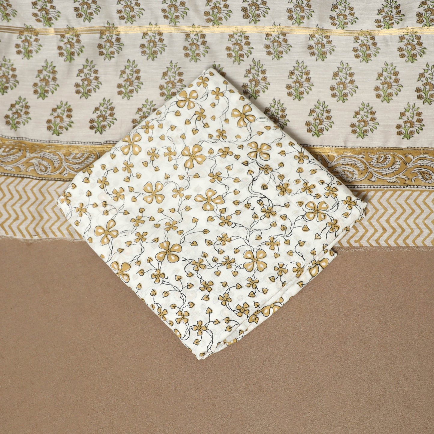 3pc chanderi silk unstitched hand sanganeri dress material