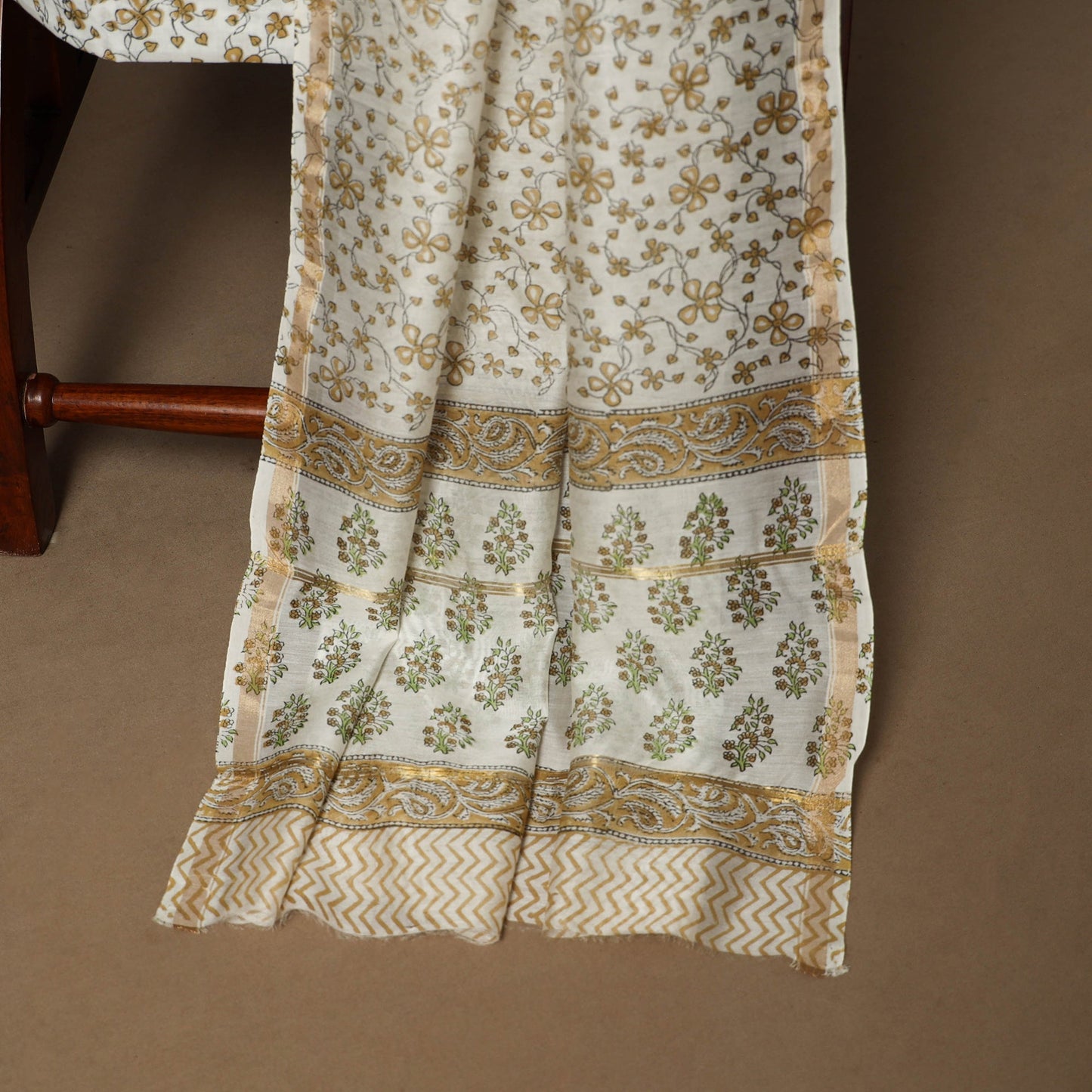3pc chanderi silk unstitched hand sanganeri dress material