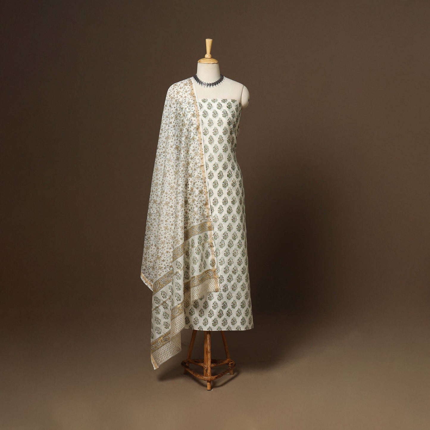 3pc chanderi silk unstitched hand sanganeri dress material