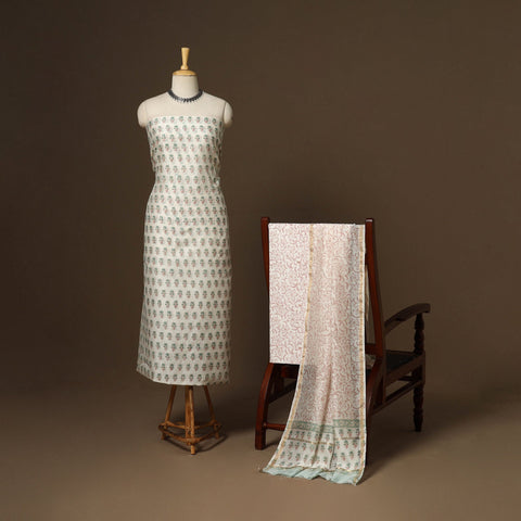 3pc chanderi silk unstitched hand sanganeri dress material