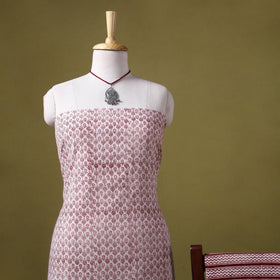 White 3pc Cotton Bagh Print Dress Material with Jewellery Set 