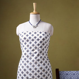 White 3pc Cotton Bagh Print Dress Material with Jewellery Set