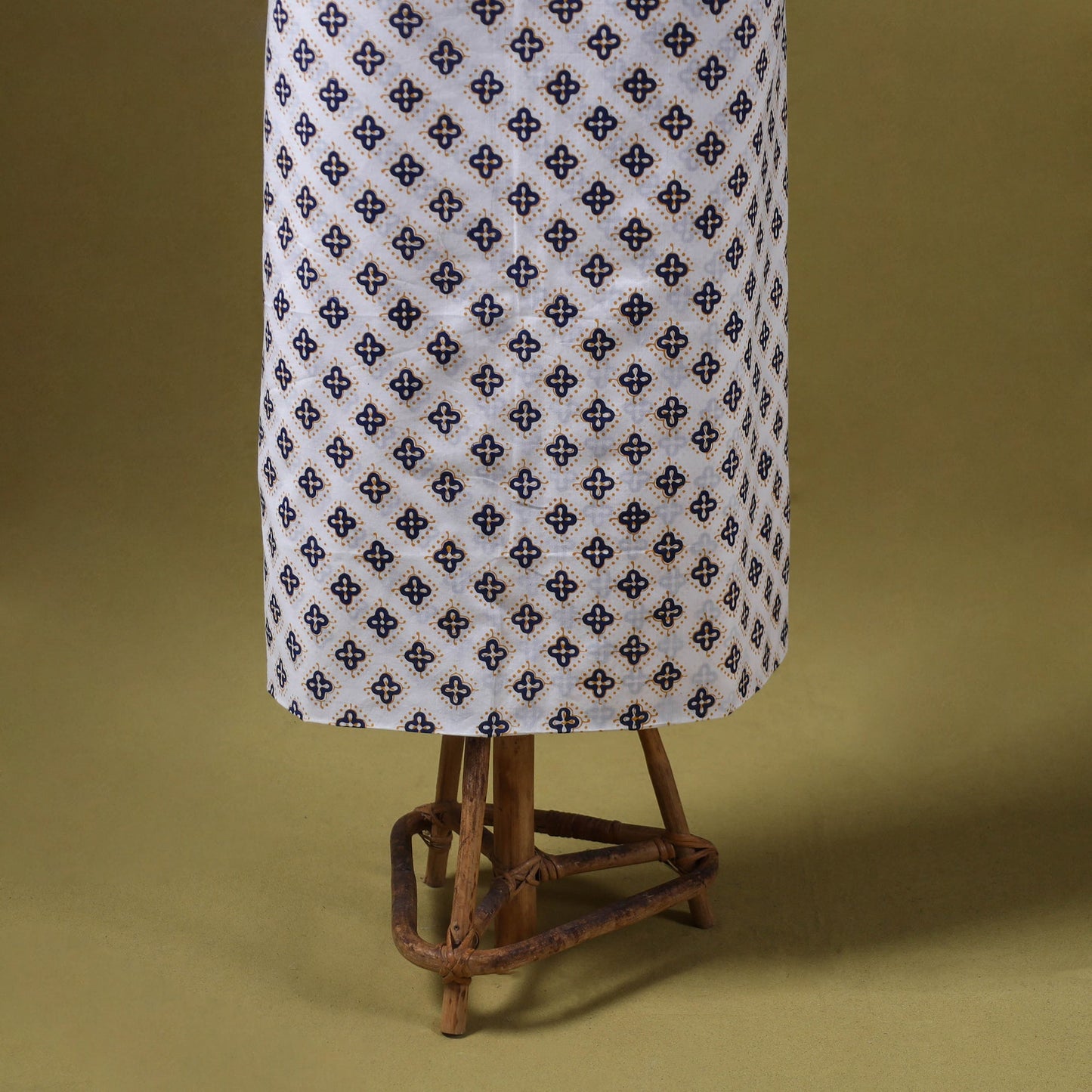 White 3pc Cotton Bagh Print Dress Material with Jewellery Set