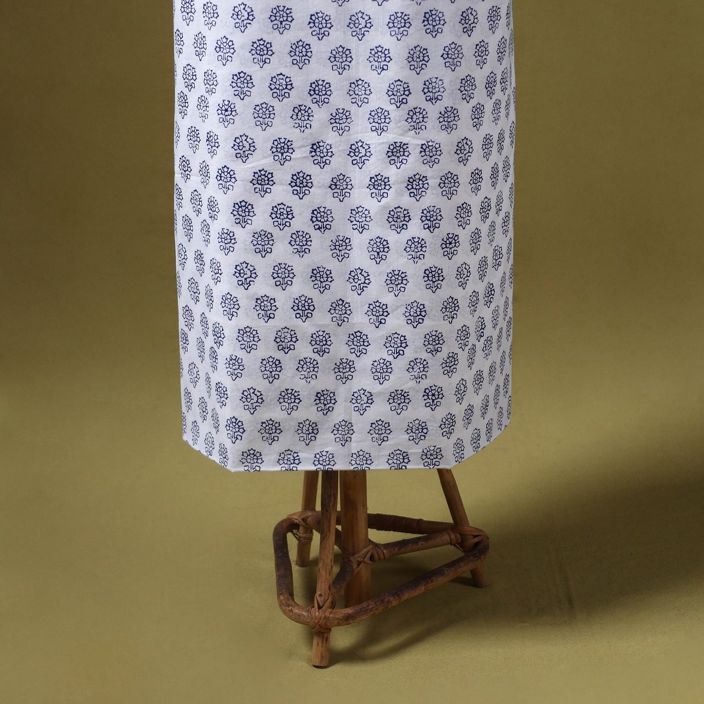 White 3pc Cotton Bagh Print Dress Material with Jewellery Set