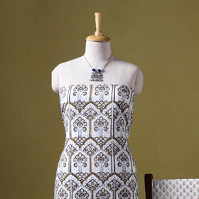 White 3pc Cotton Bagh Print Dress Material with Jewellery Set