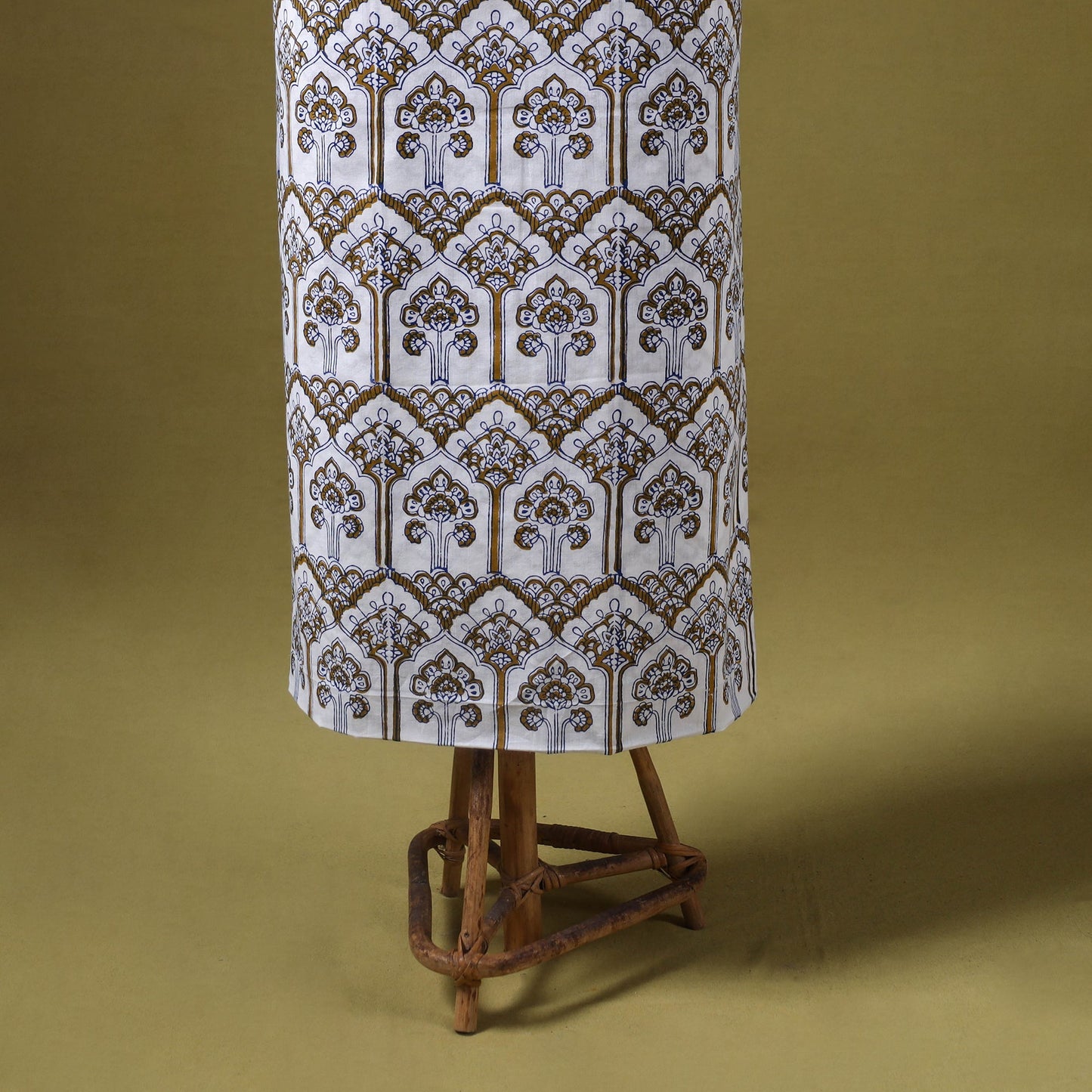 White 3pc Cotton Bagh Print Dress Material with Jewellery Set