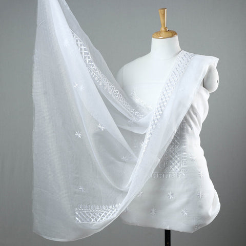 Buy White 3pc Cotton Embroidered Kota Doria Dress Material