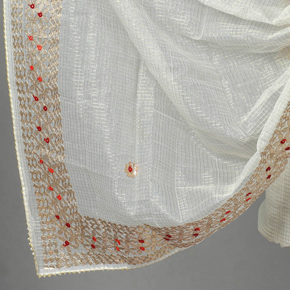 White 3pc Cotton Gota Patti Work Kota Doria Dress Material