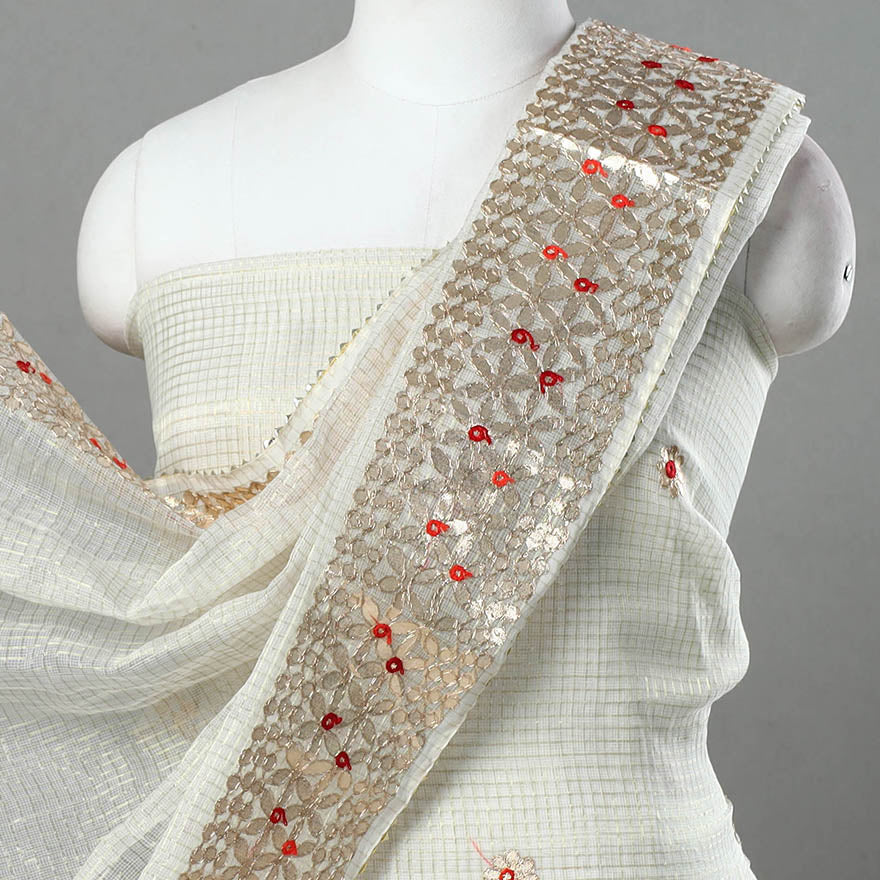 White 3pc Cotton Gota Patti Work Kota Doria Dress Material