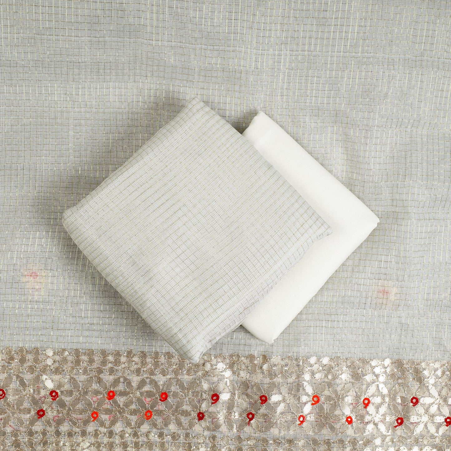 White 3pc Cotton Gota Patti Work Kota Doria Dress Material