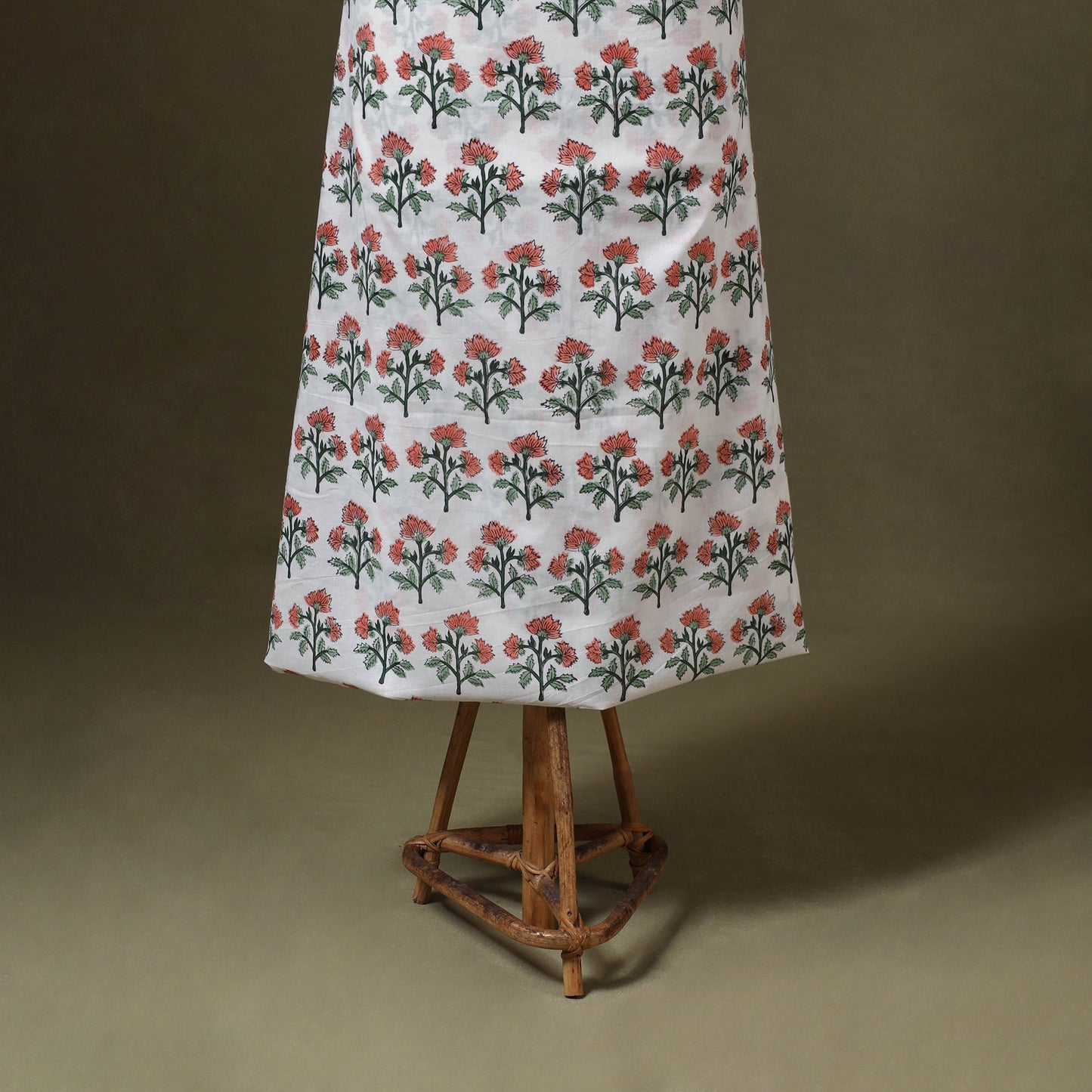 White 3pc Block Print Cotton Sanganeri Dress Material