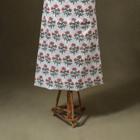 White 3pc Block Print Cotton Sanganeri Dress Material