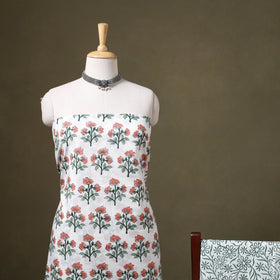 White 3pc Block Print Cotton Sanganeri Dress Material