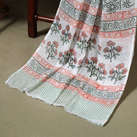 White 3pc Block Print Cotton Sanganeri Dress Material