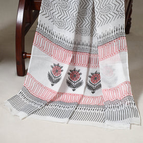 White 3pc Block Print Cotton Sanganeri Dress Material