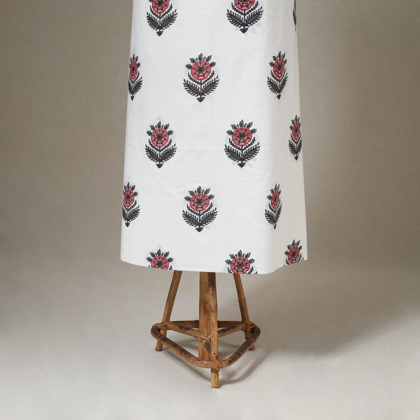 White 3pc Block Print Cotton Sanganeri Dress Material