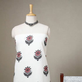 White 3pc Block Print Cotton Sanganeri Dress Material