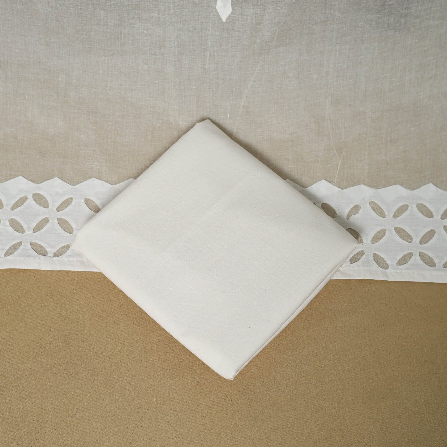 White - 3pc cotton unstitched barmer applique cut work