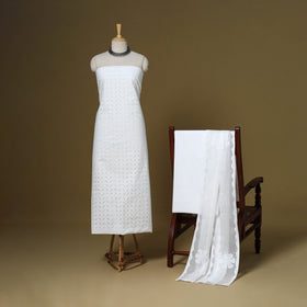 White - 3pc cotton unstitched barmer applique cut work