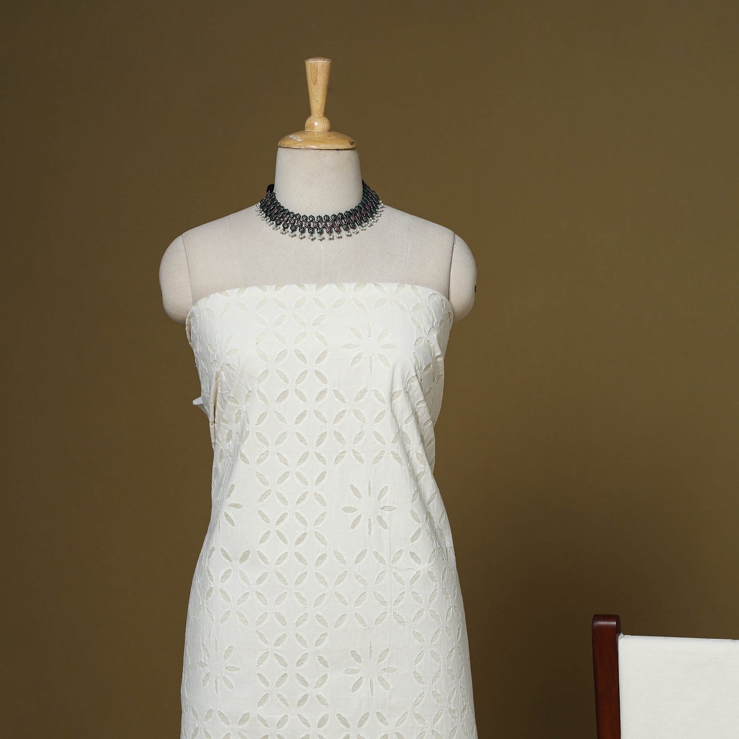 White - 3pc cotton unstitched barmer applique cut work